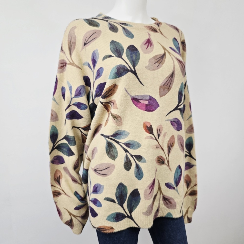 Unbranded All Over Fall Floral Leaves Pullover Sweater Womens Size 2XL Artsy - Picture 4 of 7